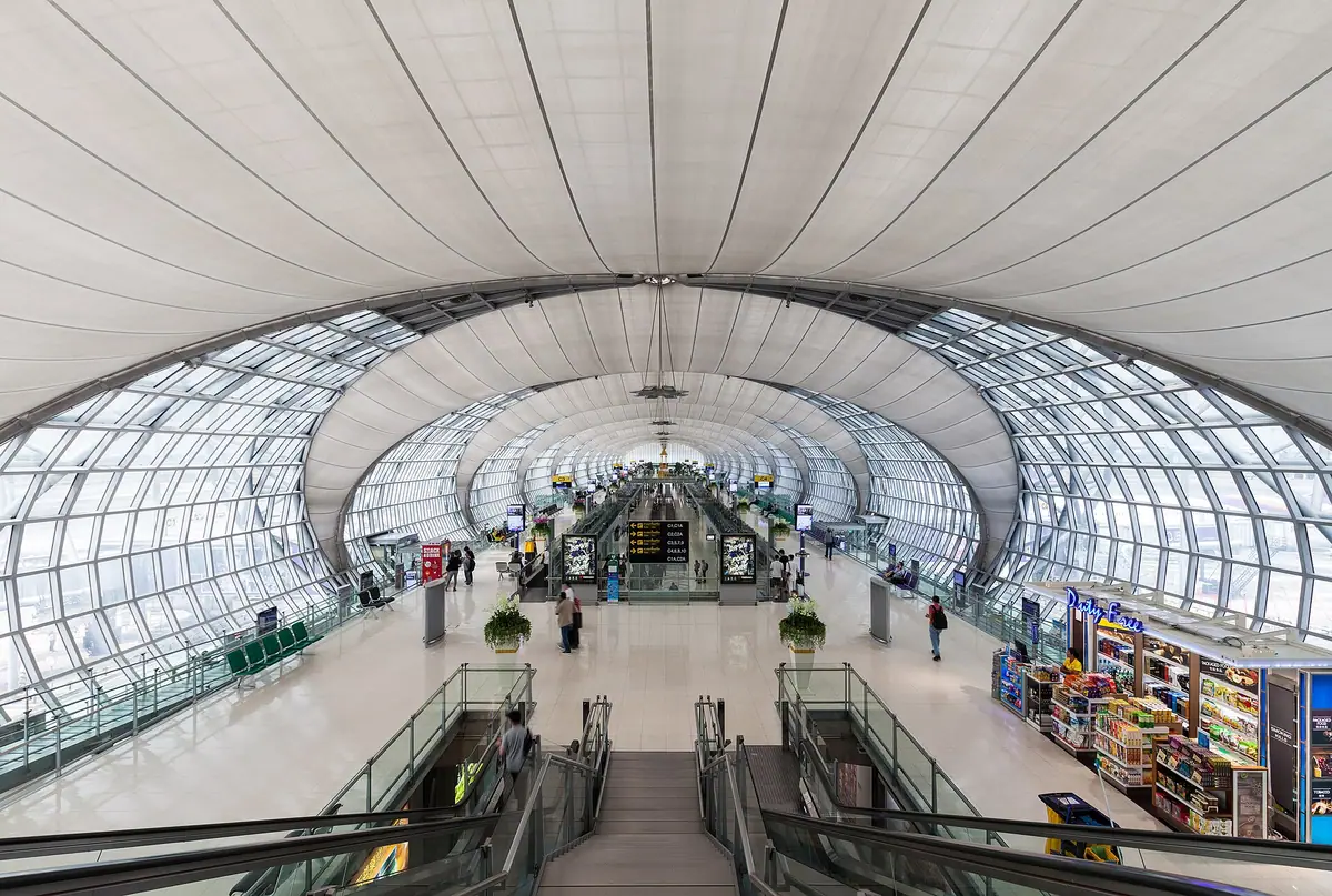 The departures concourse at Suvarnabhumi Airport, Bangkok